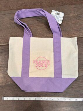 NWT Trader Joe's Pastel Mini Canvas Reusable Tote Bag -Light Purple